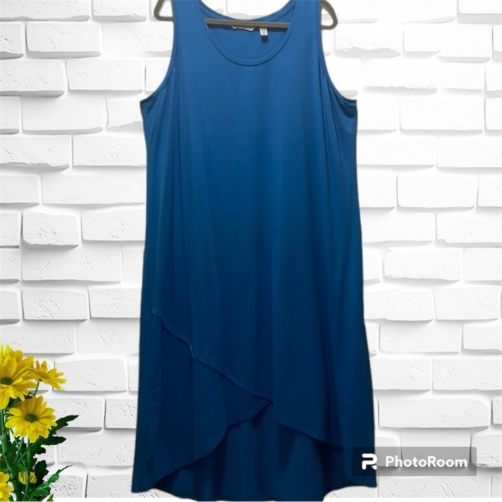 Isaac Mizrahi Live dress EUC midi/maxi sleeveless size 2X hi/lo hem blue color